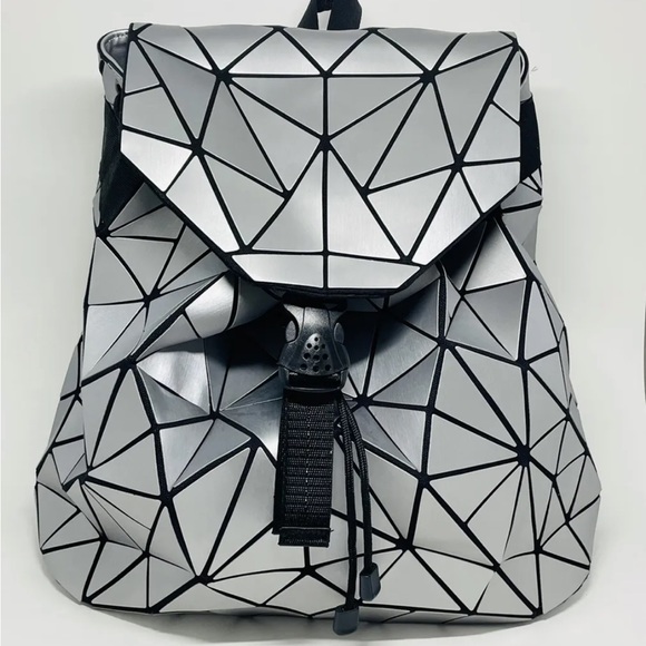 Handbags - Origami Matte Silver Backpack Geometric Prism